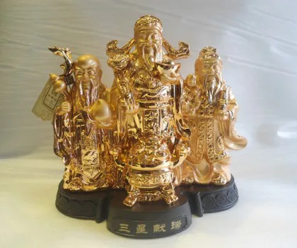 Tam đa phước lộc thọ vàng kim sa đế gỗ trung bộ rời - Tam Tinh Cống Chiếu LN115