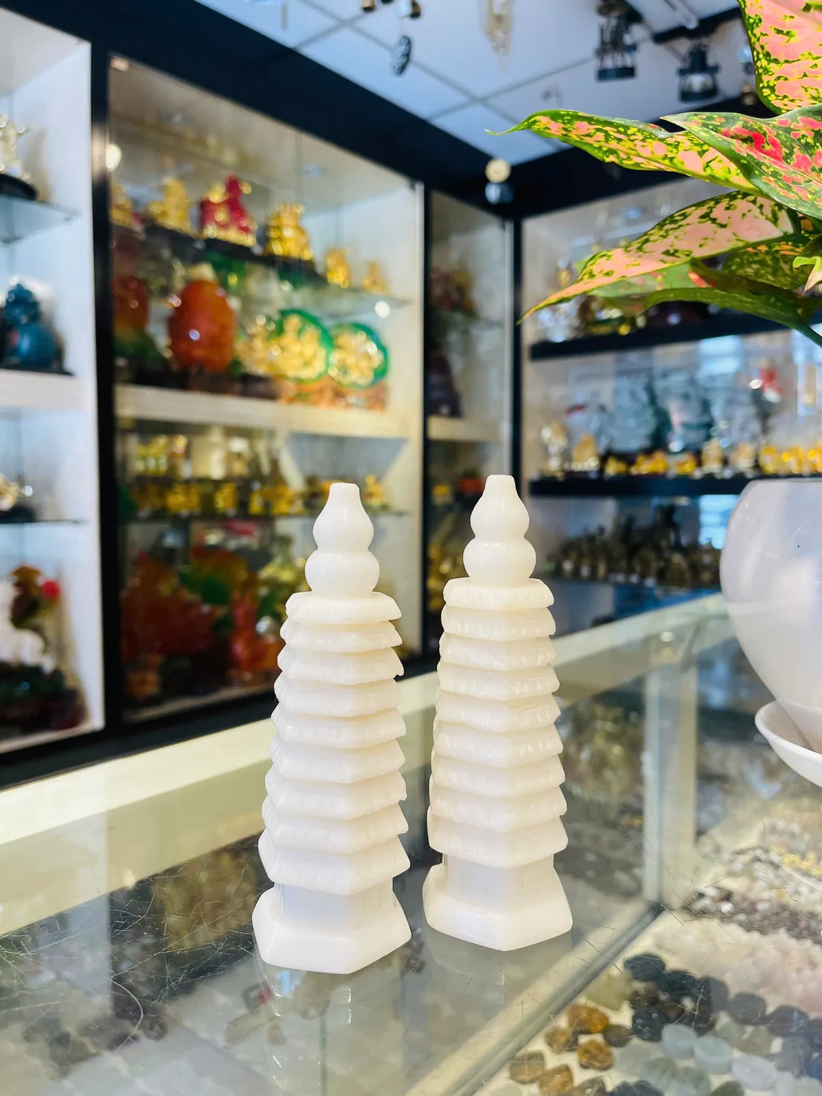 Tháp văn xương đá ngọc trắng 9 tầng nhỏ FHM075