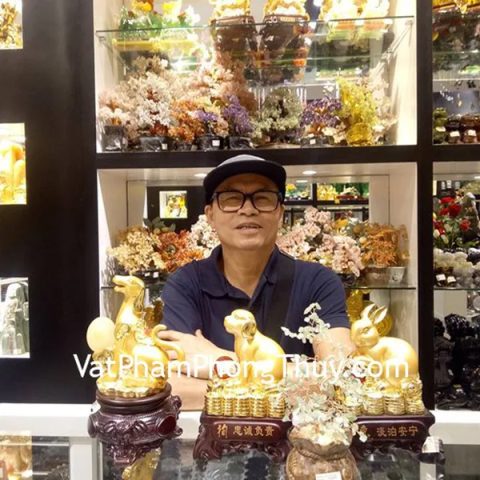 Chú Lén - khách hàng mua cây tài lộc KC094, KC026, tượng chó vàng kéo xe C023A và thỏ vàng trên châu đỏ H424G